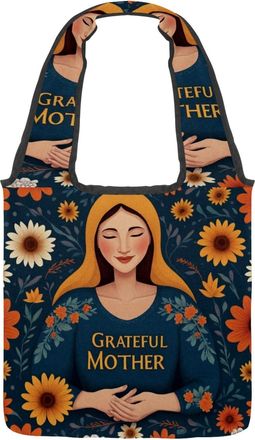 Generic Grateful Mother Reversible Canvas Shoulder Tote - Double-Sided Print, 12oz Cotton, 27cm Drop, Fold-Flat Bag for Travel, Shopping, Street Outings
