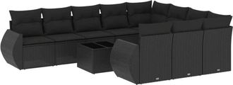 vidaXL Set De Sof&aacute;s De Jard&iacute;n 11 Pzas Y Cojines Rat&aacute;n Sint&eacute;tico Negro Vidaxl