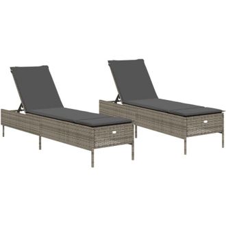 vidaXL Vidaxl - Tumbonas Con Cojines 2 Unidades Rat&aacute;n Sint&eacute;tico Gris