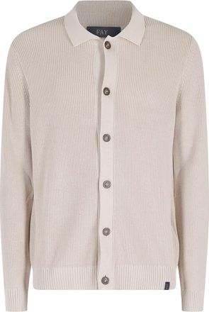 Fay Beige Shirt Jacket Maglia Front-Buttons Cotton Cardigan