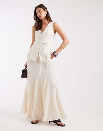 4th & Reckless Gonna lunga color crema con fondo a sirena in coordinato-Bianco