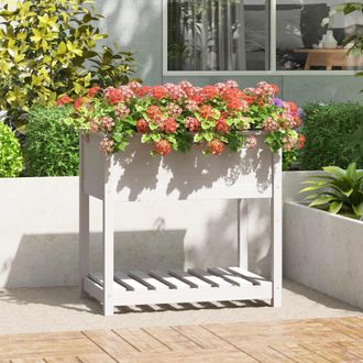 vidaXL Vidaxl - Jardinera Con Estante Madera Maciza De Pino Blanco 82,5x54x81cm