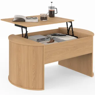 IDMarket Tavolino Ovale Sollevabile Divia 100 Cm In Legno Di Faggio, Design Arrotondato