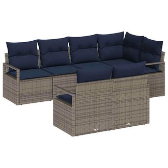 vidaXL Juego De Sof&aacute; 7 Pcs Gris Rat&aacute;n Sint&eacute;tico Vidaxl