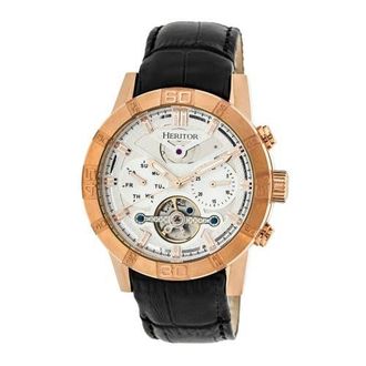 Heritor Hannibal Semi-Skeleton Leather-Band Watch in Rose Gold/silver at Nordstrom