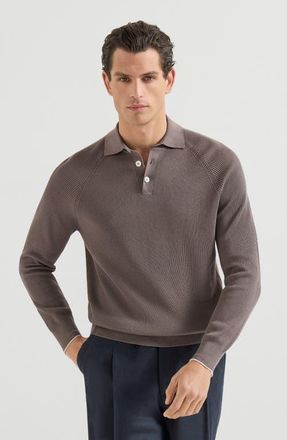 Brunello Cucinelli Rib knit polo in Hazelnut at Nordstrom, Size 56 It