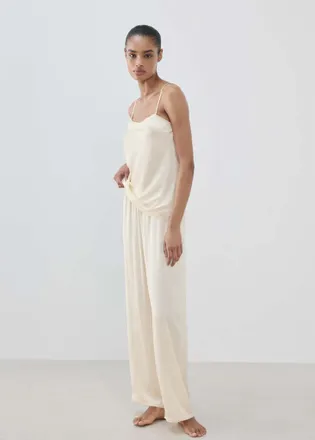 Mango Pantaloni pigiama raso pizzo bianco avorio - Donna - S - MANGO