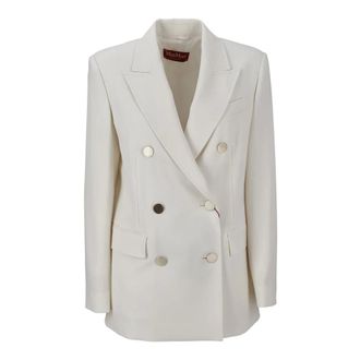 Max Mara Blazers, female, White, M, Satin Wool Comfort Jacket