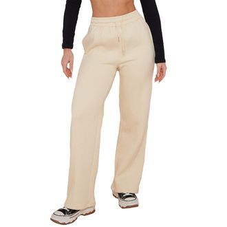 Janisramone Womens Fleece Lined Trousers, Plain Elastic Waist Trousers for Women - Wide Leg Sweatpants Womens, Casual Ladies Loungewear, Thermal Winter Trousers f