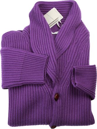 Manrico Cashmere Purple Cashmere Knit Button Down Cardigan