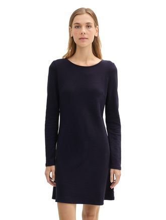 Tom Tailor Denim Skaterkleid TOM TAILOR DENIM, Damen, Gr. XL (42), N-Gr, blau (sky captain blau), Obermaterial: 95% Baumwolle, 5% Elasthan, Strukturmuster, A-Linie min