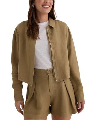 Bella Dahl Oversized Cropped Linen-Blend Shacket