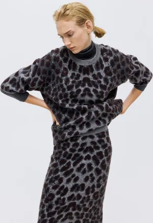 H&M Boxy Jacquard-knit Jumper in Gray/leopard Print at Nordstrom, Size Xx-Large
