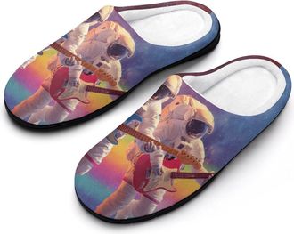 Generic Astronauts Playing Guitar in Spacees Mens Slippers Comfortable And Non-slip Cotton Slipper Shoe for House