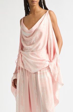 Balmain Foulard Print Open Shoulder Top in Ojd Pink/white at Nordstrom, Size 38