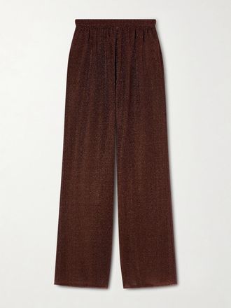 Os&eacute;ree Pantaloni A Gamba Larga In Maglia Stretch Metallizzata Lumi&egrave;re - Marrone