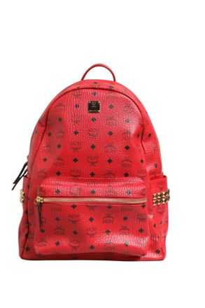 MCM Medium Stark Studded Visetos Backpack - Womens Red (Pre-Owned)