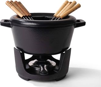 alva Nori 8-Inch Enameled Oval 2.1 Quart Cast Iron Fondue Set