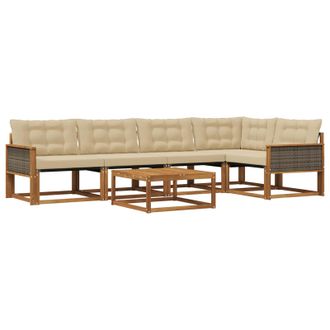 vidaXL Conjunto De Sof&aacute;s De Exterior Con Coj&iacute;n 6 Pcs Natural Y Beige Vidaxl
