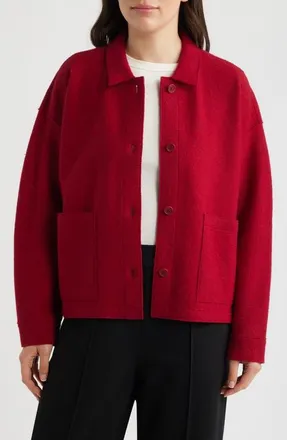 Eileen Fisher Classic Collar Wool Jacket in Ruby at Nordstrom, Size Medium