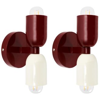 Beliani Conjunto De 2 L&aacute;mparas De Pared Con Dos Luces Orientadas Hacia Arriba Y Hacia Abajo Rojo Topi