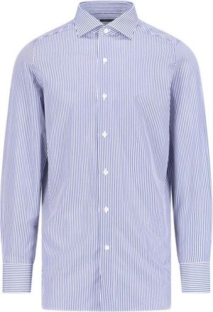 Finamore Blue Cotton Striped 1925 Button-Up Shirt