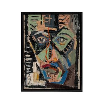 Artery8 Mans Face Abstract Painting Kubincan Black Framed Canvas Art Print | Size: W24 x H32