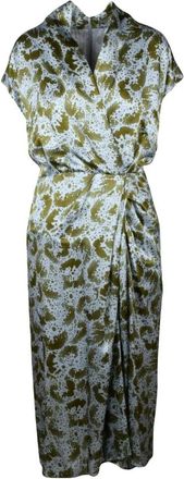 Dries Van Noten Dilian Wikkeljurk - Dames - Wikkelkleedje - Groen - L - Satijn - Kleedjes