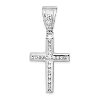 Diamond2Deal Sterling Silver Rhodium-plated Cubic Zirconia Cross Pendant