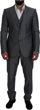Dolce & Gabbana Grijze Slim Fit Suit - Sicilia 3-delig - Heren - Business pakken - Grijs - XS - Wol - Kostuums