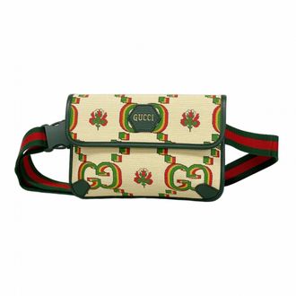 Gucci Beige Green Canvas Leather Fanny Pack (Pre-Owned)