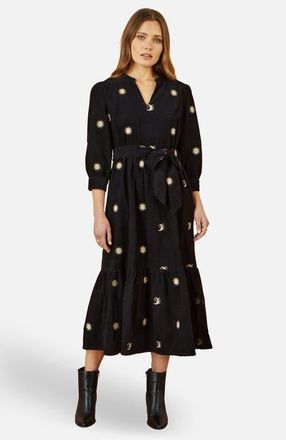 Yumi Cosmic Embroidery Cord Midi Shirt Dress in Black at Nordstrom, Size 12