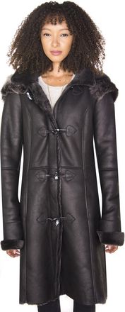Infinity Leather Womens Black Sheepskin Hooded Duffle Coat-Redhill
