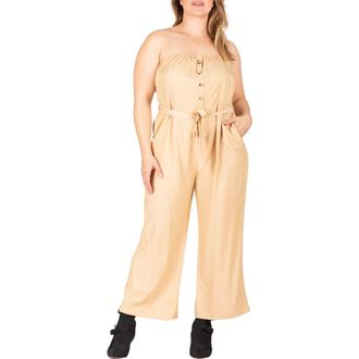 Standards & Practices Tie Waist Sleeveless Wide Leg Jumpsuit in Khaki at Nordstrom, Size 3X