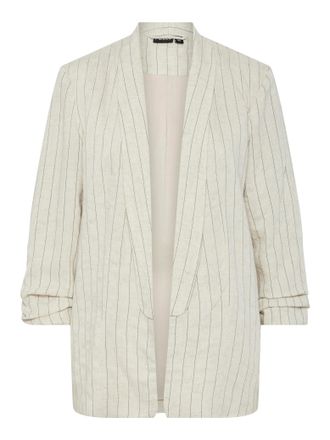 Pieces Longblazer PIECES PCPIA BOSELLA BLAZER WVN NOOS, Damen, Gr. M, schwarz (birch stripes:schwarz), Web, Obermaterial: 70% Viskose, 30% Leinen, gestreift,