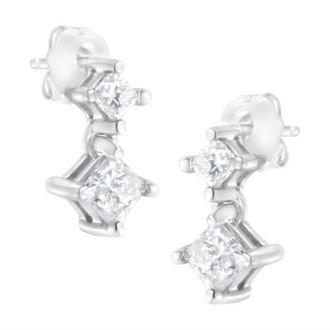 House of Brilliance 14K White Gold 3/4 cttw Double Diamond Stud Earrings at Nordstrom