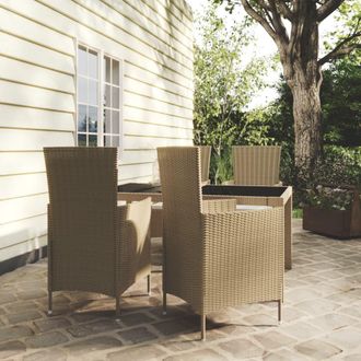 vidaXL Set De Comedor De Jard&iacute;n 5 Pzas Y Cojines Rat&aacute;n Sint&eacute;tico Beige Vidaxl