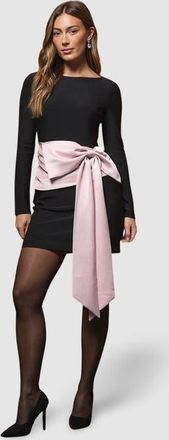 Coast Satin Bow Long Sleeve Mini Dress in Black at Nordstrom, Size 12