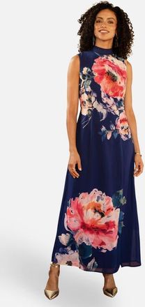 Yumi Flower High Neck Maxi Dress in Navy at Nordstrom, Size 10