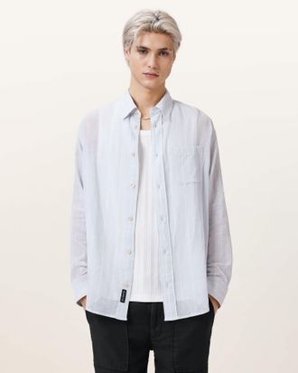AllSaints Cotton Holme Long Sleeve Oversized Shirt, Size: XXL