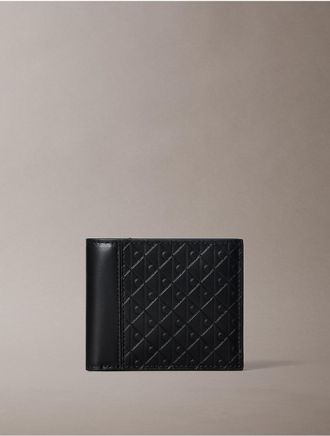 Calvin Klein Mens Allover Emblem Logo Bifold Wallet with Coin Pouch - Black