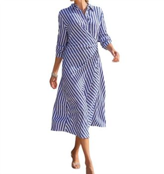 Tribal Long Sleeve Waist Wrap Dress In Blue