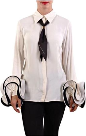 Elisabetta Franchi Shirt met ruchesmouwen - Dames - Overhemden - Beige - M - Leer - Overhemden