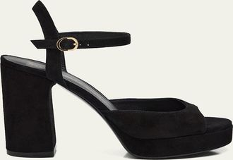 Stuart Weitzman Dayna II Suede Ankle-Strap Platform Sandals