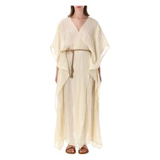 120% Lino Abito Lungo - female - 120% Lino - Wrap Dresses - Beige - ONE SIZE - Dresses