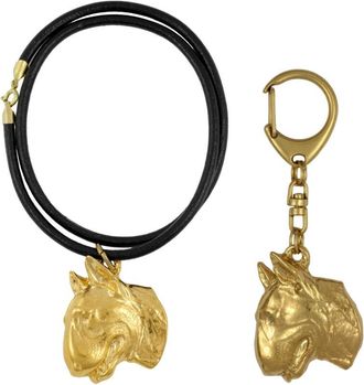 OEM Bull Terrier, Bull Terrier Ii - Llavero Y Collar Con Perro En Caja, Producto Ba&ntilde;ado En Oro De Alta Calidad, Marca Art-dog
