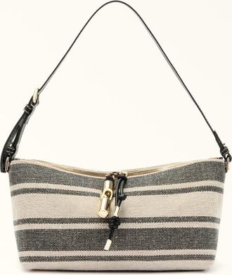 Furla Debby Shoulder Bag Xl Toni Indigo Canvas Stripes Fabric + Sidney Calf Leather Woman