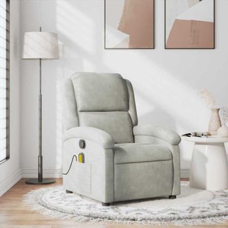 vidaXL vidaXL Poltrona Massaggiante Reclinabile Grigio Chiaro in Velluto