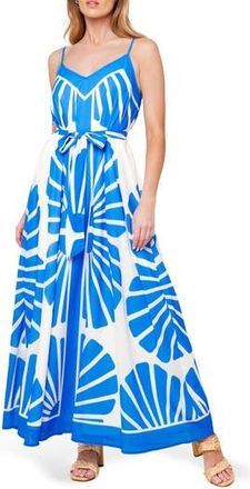 Flying Tomato Print Tie Waist Maxi Dress in Blue/White at Nordstrom Rack, Size Medium