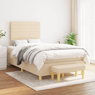 vidaXL Cama Box Spring Con Colch&oacute;n Tela Color Crema 120x200 Cm Vidaxl